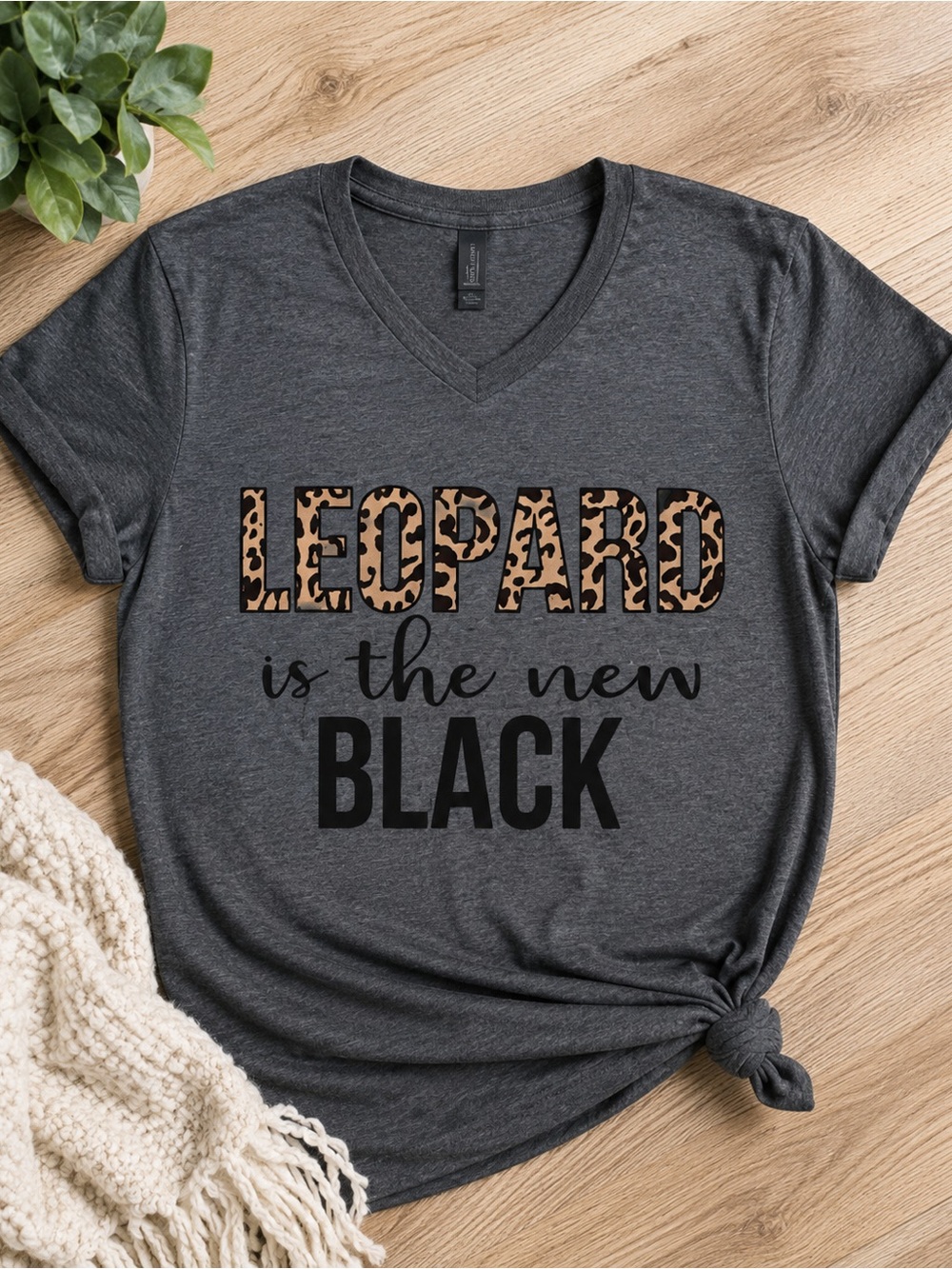 Leopard is the new black v-neck tee